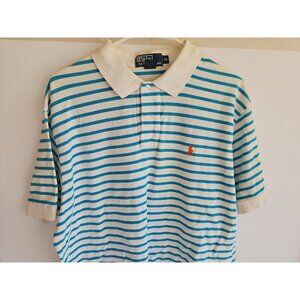 Polo Ralph Lauren Cotton Polo Shirt -XL, Light Blue & White Striped, Classic Fit